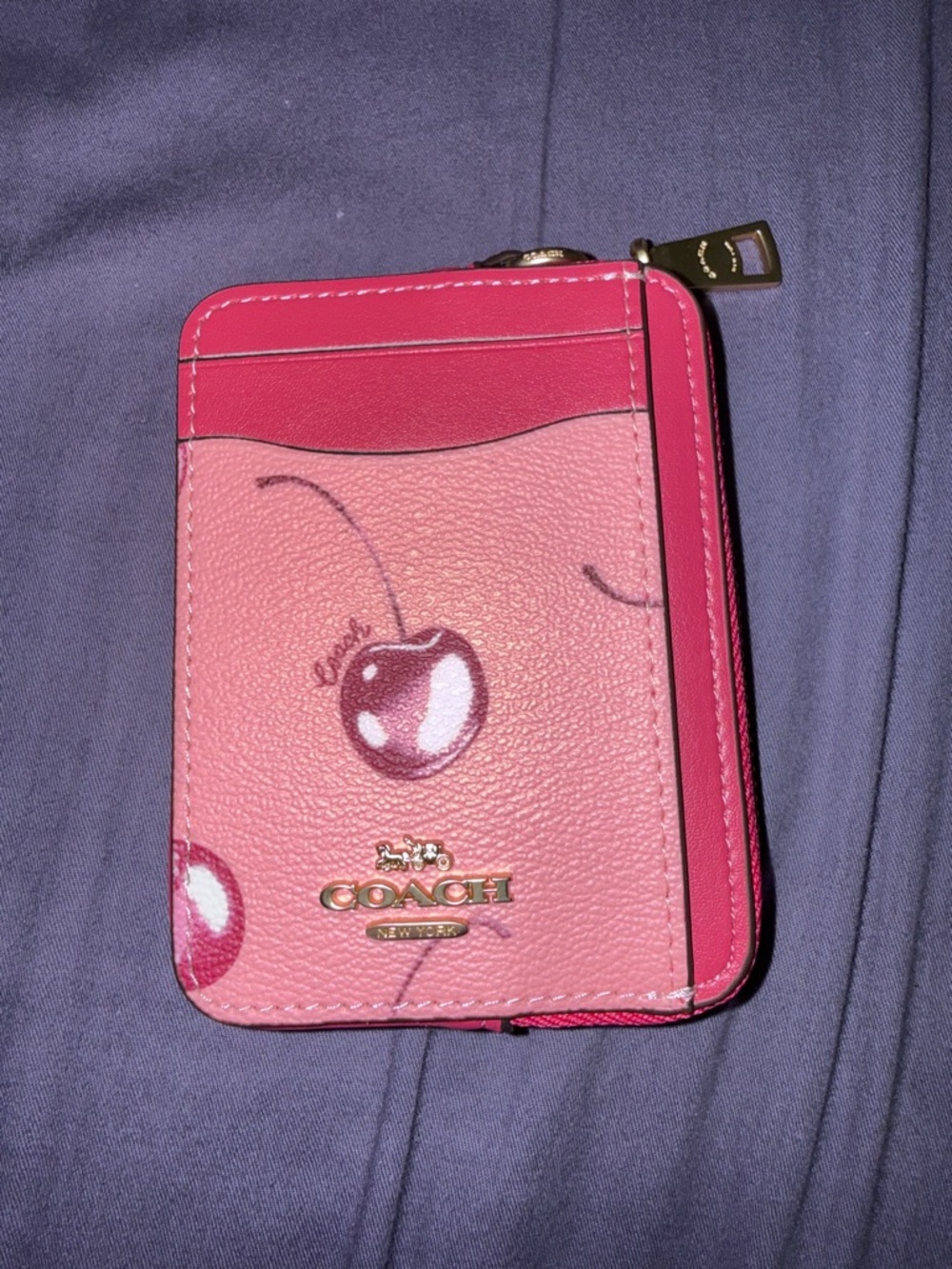 Coach Pink Cherry Card Holder with Gold Logo